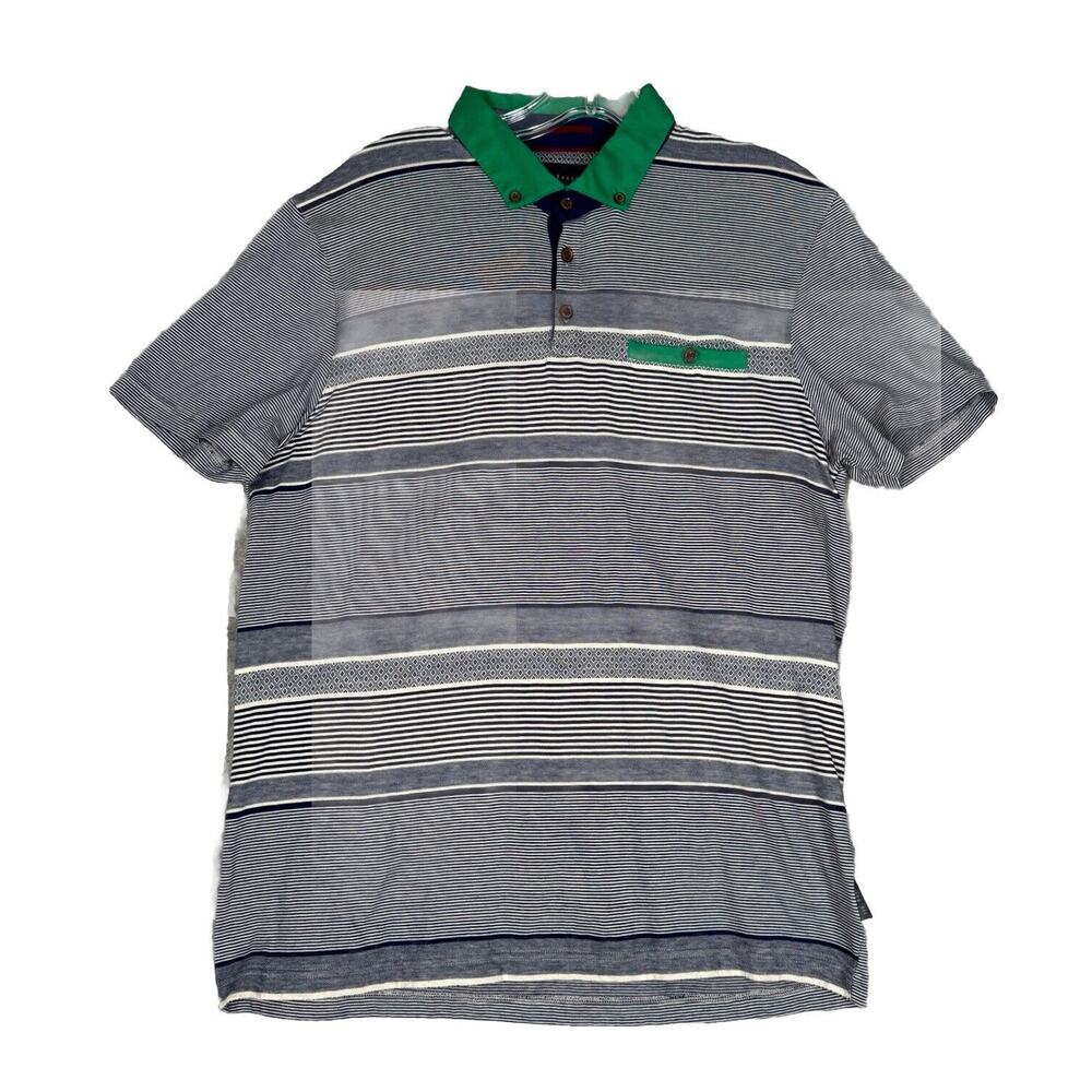 Ted Baker Shirt Mens Large Blue White Stripe Golf Polo Classic Preppy Sportswear